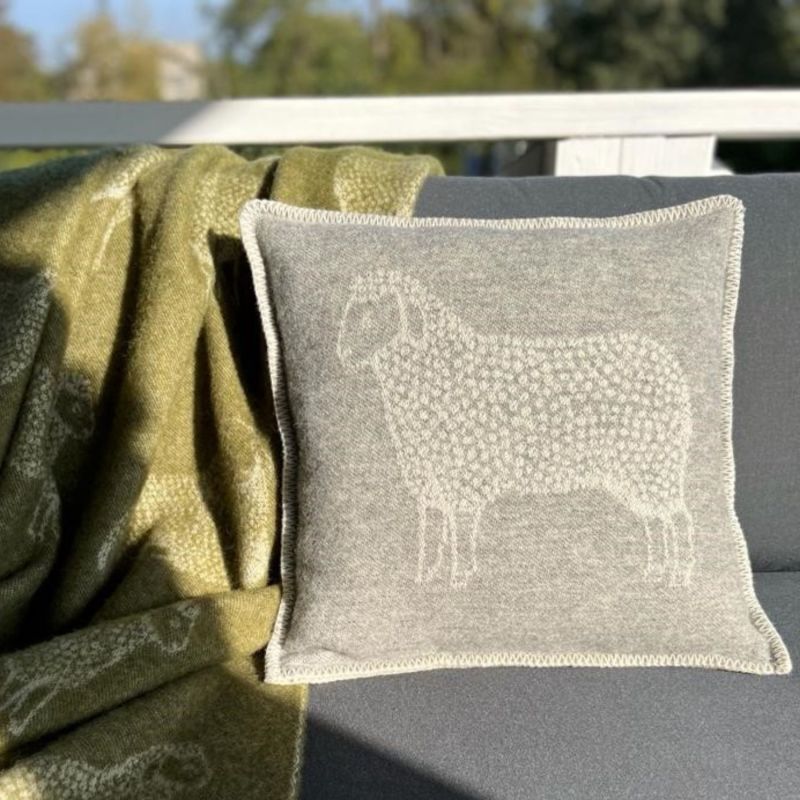 Grey Dot Sheep Wool Cushion image