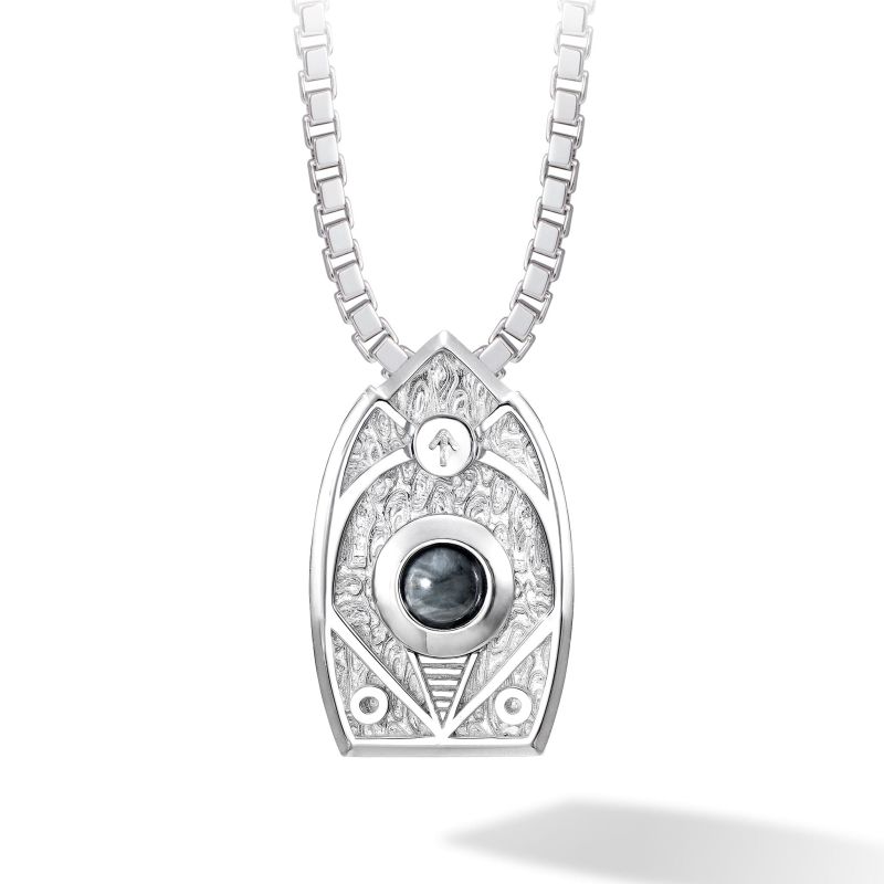 Grey Hawk Eye Tiwaz Moving Ball Silver Necklace image