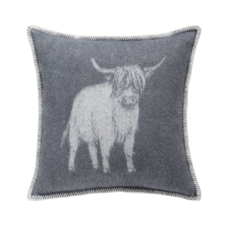 Grey Highland Cow Wool Cushion image