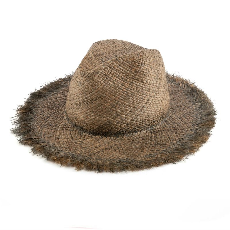 Grey Straw Fedora Hat image