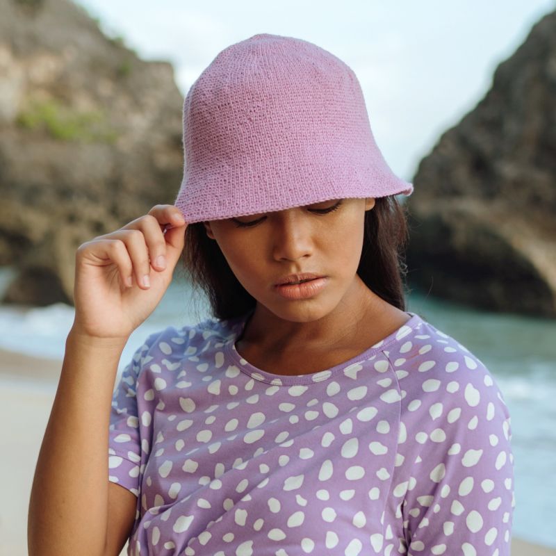 Florette Crochet Bucket Hat In Lilac Purple image