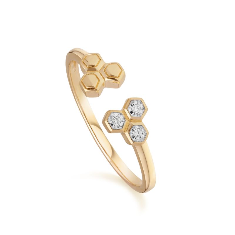 Diamond Geometric Trilogy Open Ring In Yellow Gold image