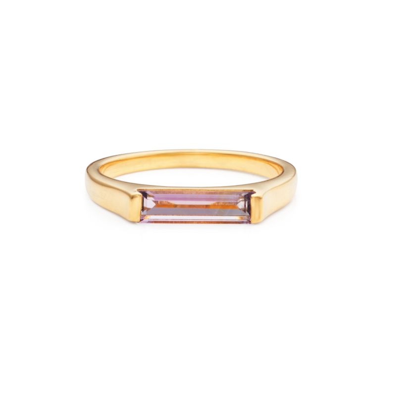 14k Gold Plated Slim Stacking Ring - Amethyst image