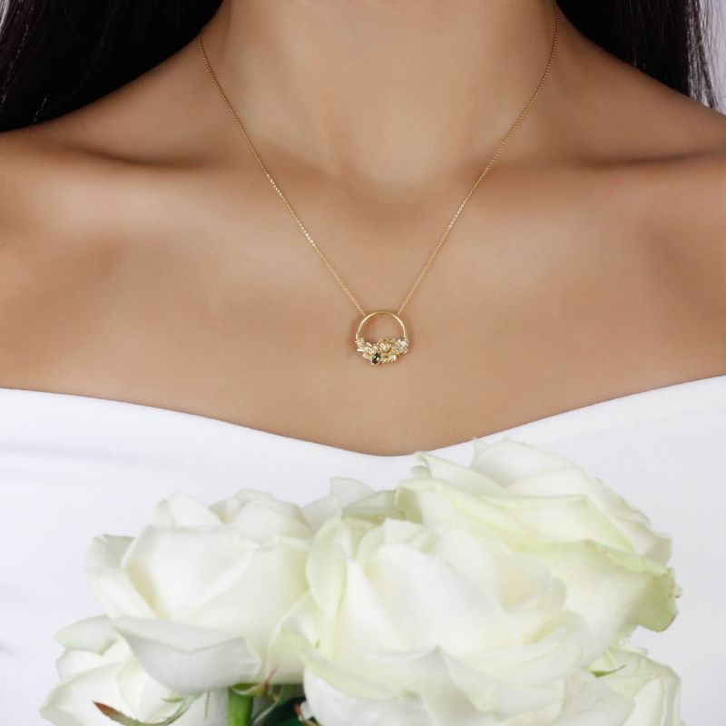 Rose Halo Diamond & Tourmaline Necklace – Silver image