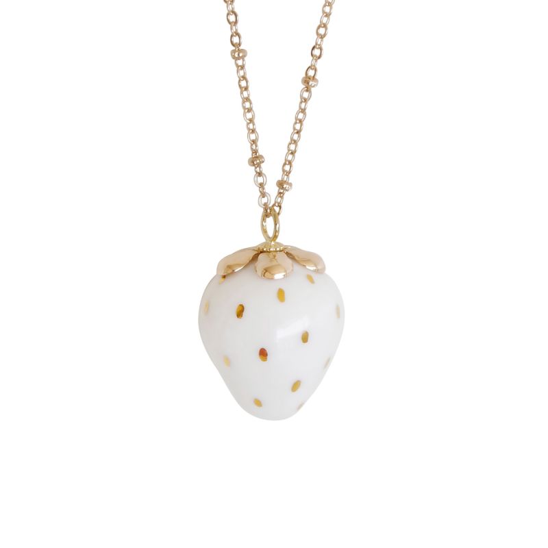 Golden White Porcelain Strawberry Necklace image