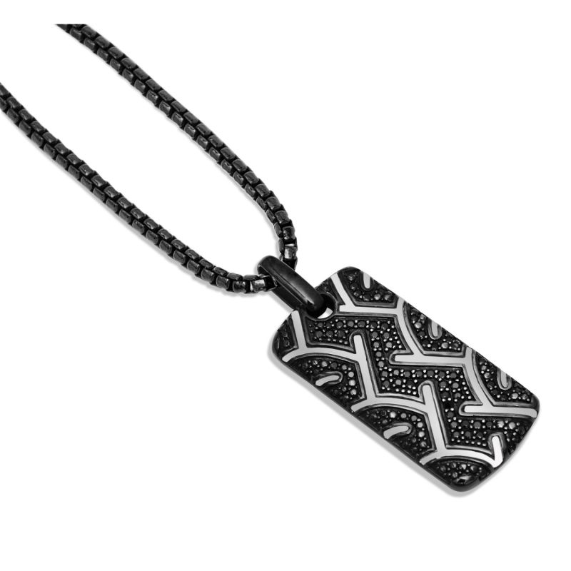 American Muscle Black Rhodium Plated Sterling Silver Tire Tread Black Diamond Tag image