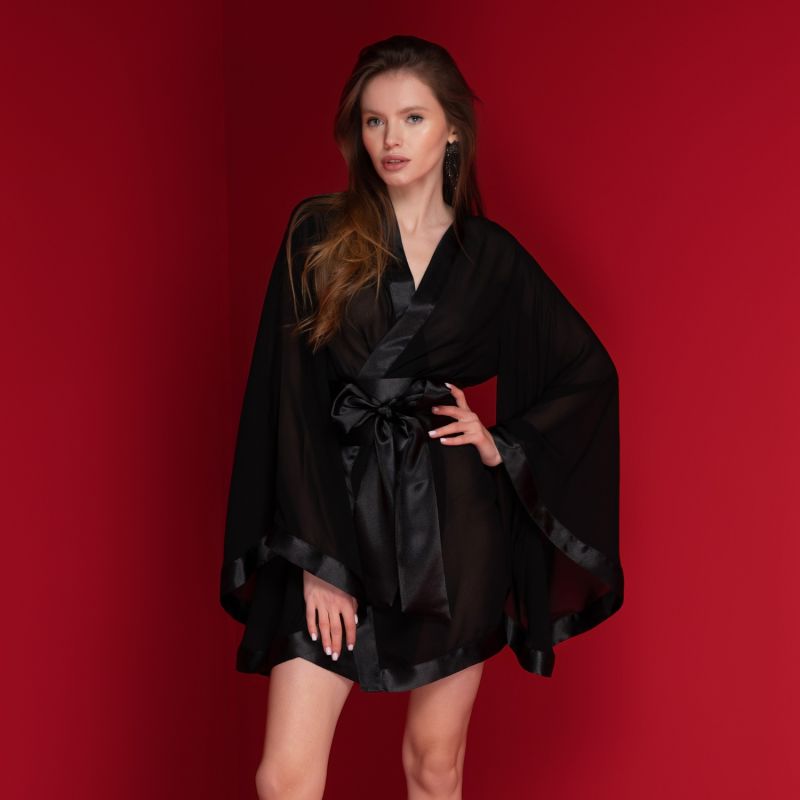 Cosmic Chiffon Sexy Sheer Kimono Robe - Black | KÂfemme | Wolf Badger