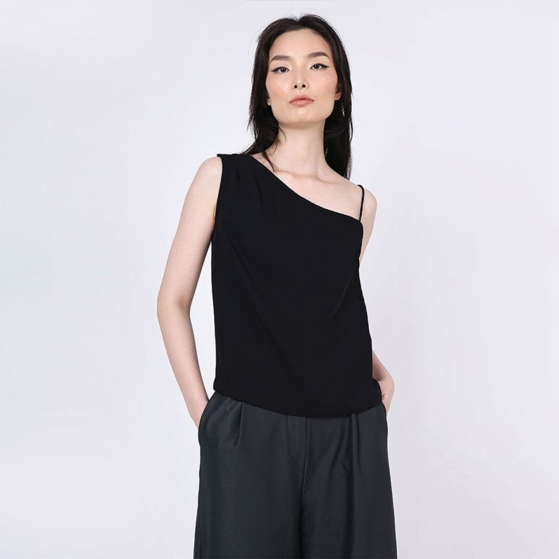 Aoi Asymmetric Neckline Top In Black image