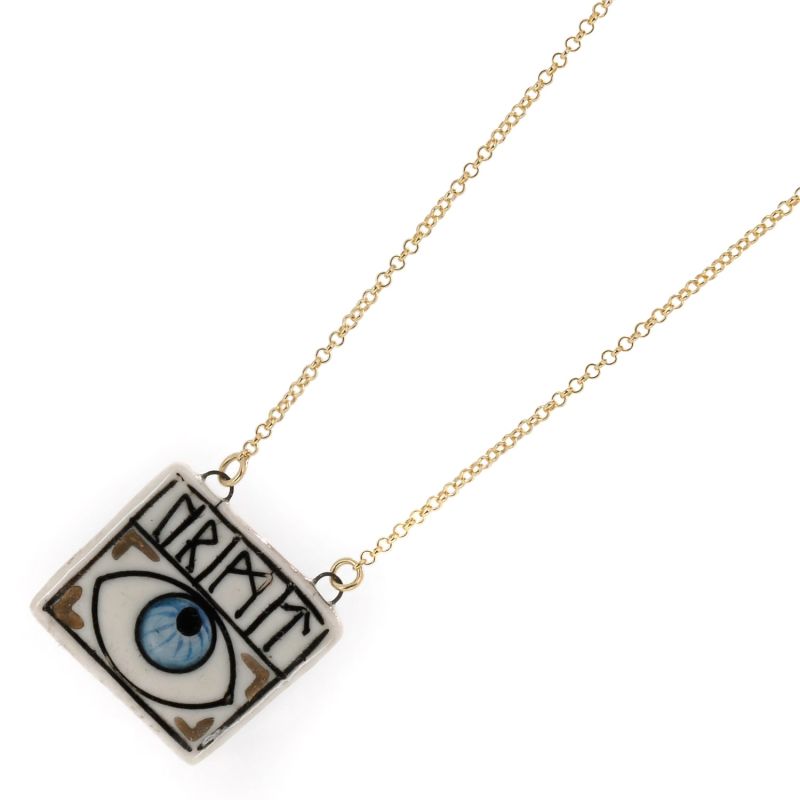 Guardian Evil Eye Magical Norse Runes Symbol Necklace - Gold image