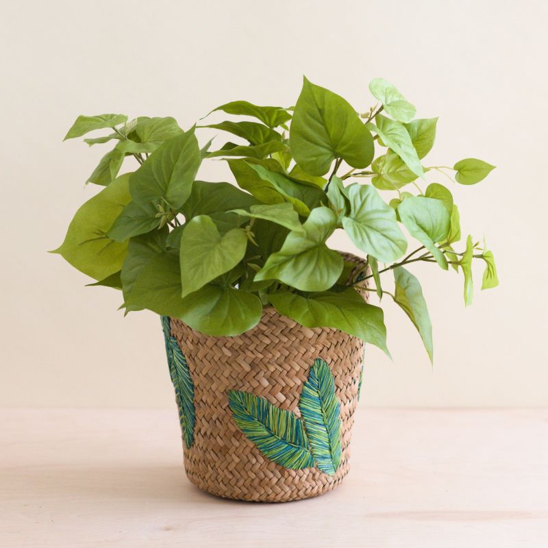 Banana Leaf Embroidery Soft Woven Basket - Plant Baskets image