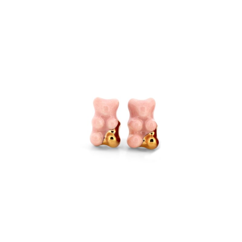 Gummy Bear Stud Earrings Glossy Pink Gold Dipped CJ·314 Wolf & Badger
