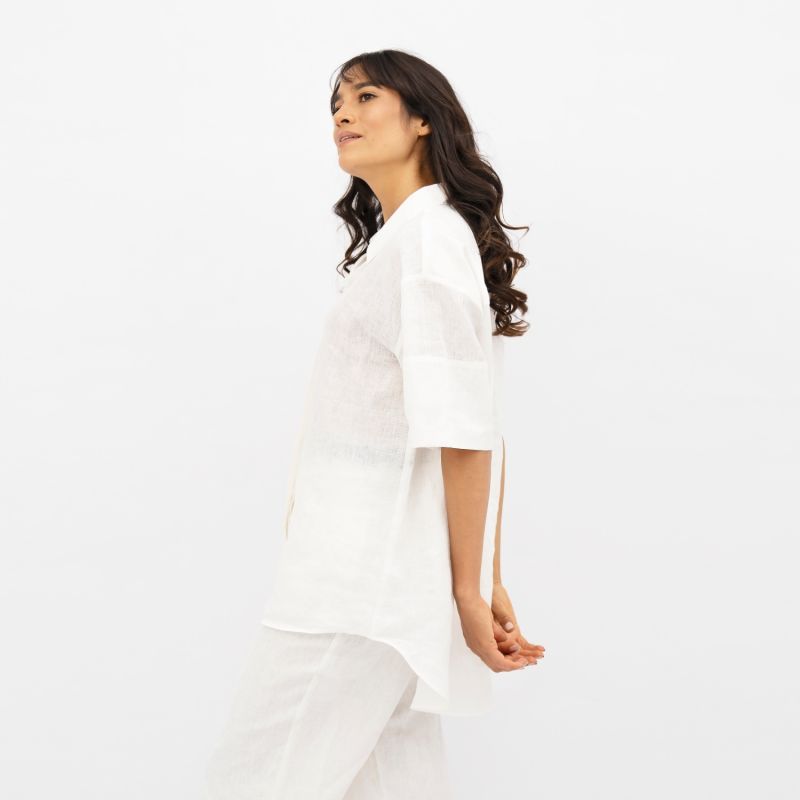 Seville Linen Short Sleeves Shirt In Porcelain White image