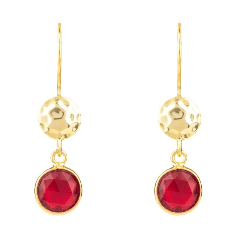 Circle & Hammer Earrings Gold Garnet image