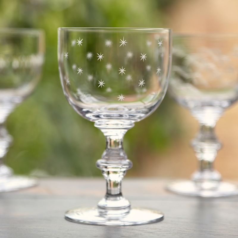 Four Hand Engraved Crystal Wine Goblets With Stars Design image