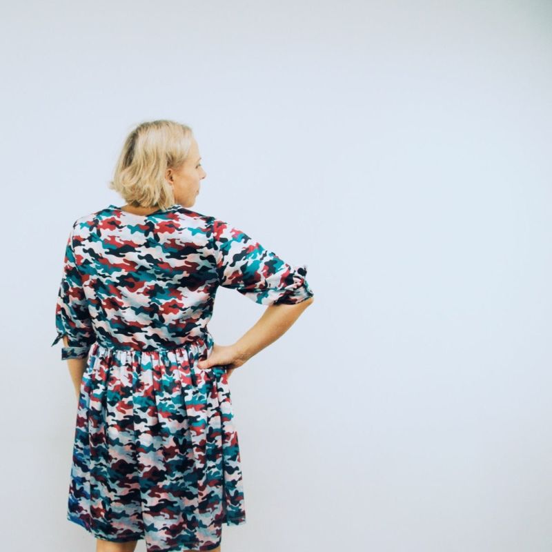 Vaata - Sunset Camo Print Skater Style Midi Dress image