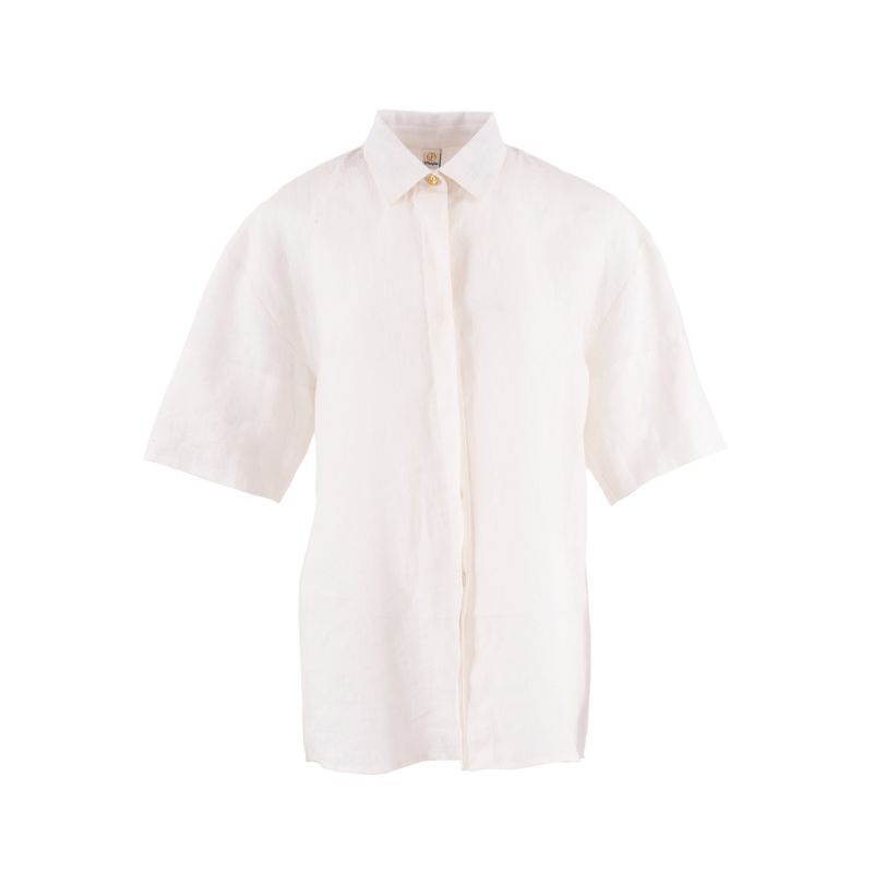 Seville Linen Short Sleeves Shirt In Porcelain White image