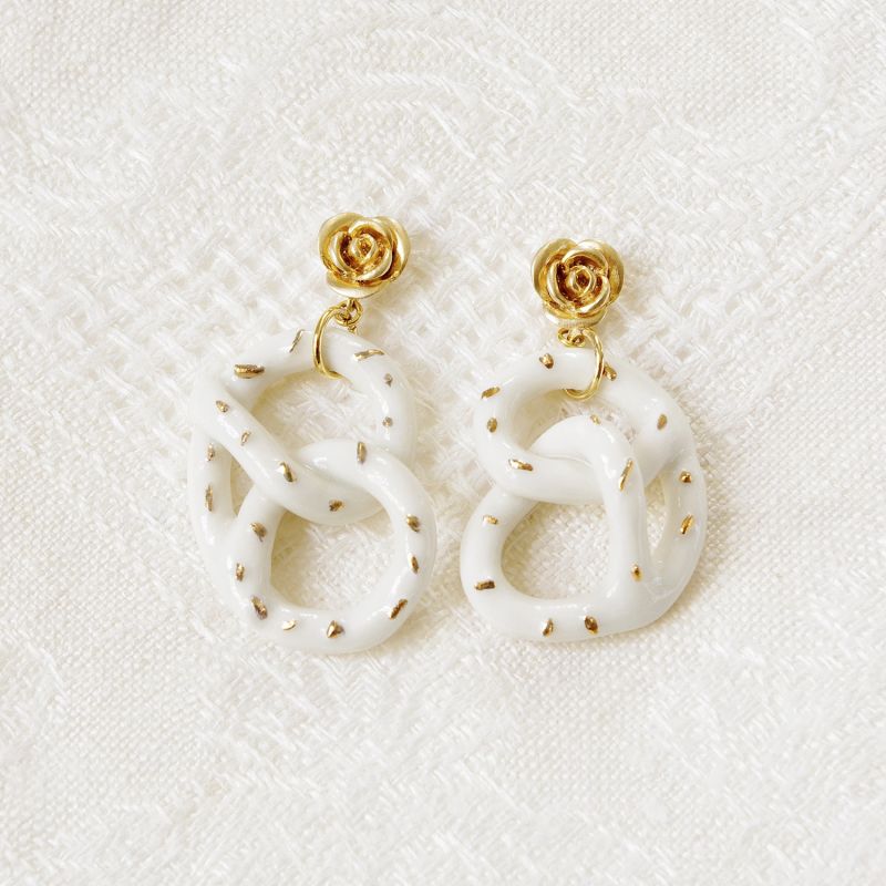 Golden Rose & Salted Porcelain Pretzel Earrings image