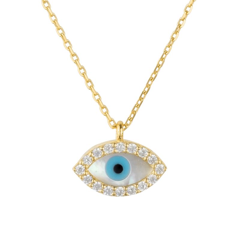 Evil Eye Elliptical Mother Of Pearl Necklace Gold image