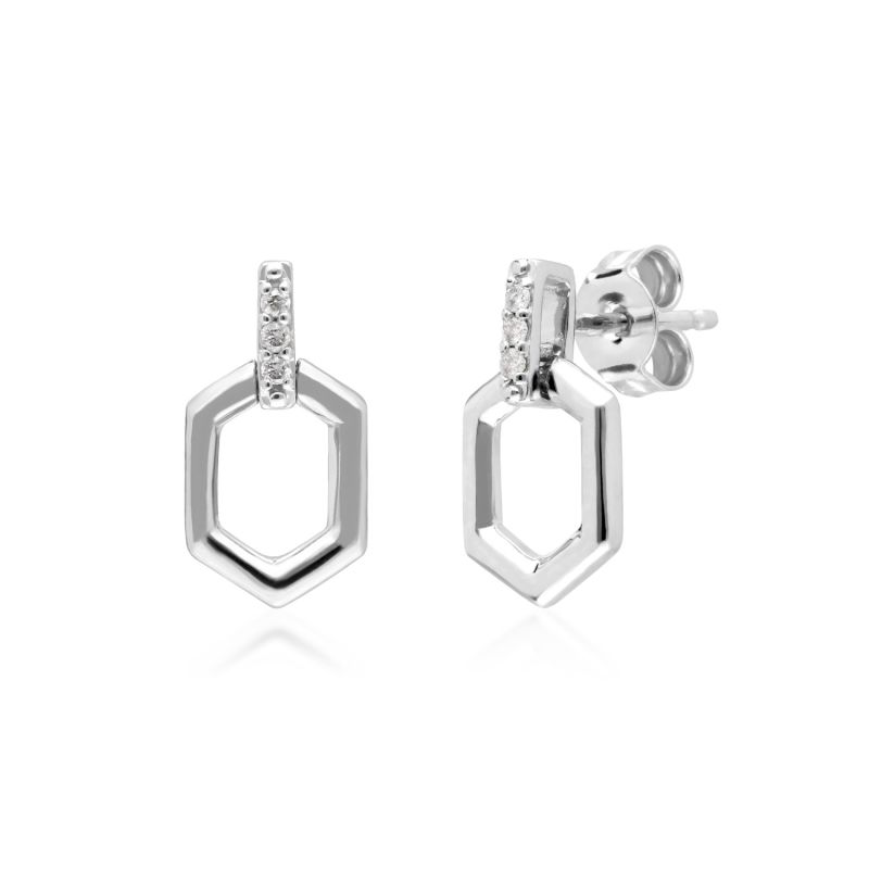 Diamond Pavé Hex Bar Drop Earrings In 9Ct White Gold image