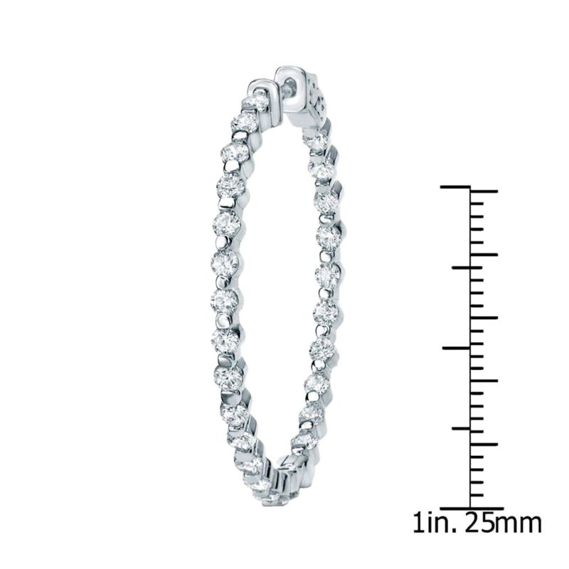 Shared Prong Round Diamond Hoop Earrings 14K White Gold image