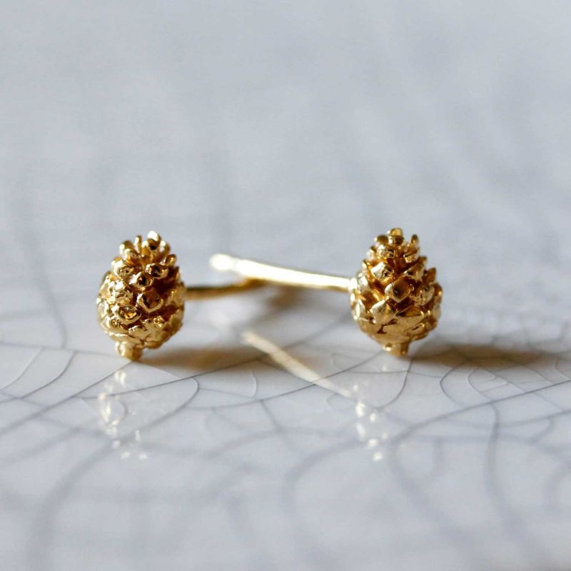 Baby Pine Cone Earrings - Gold image