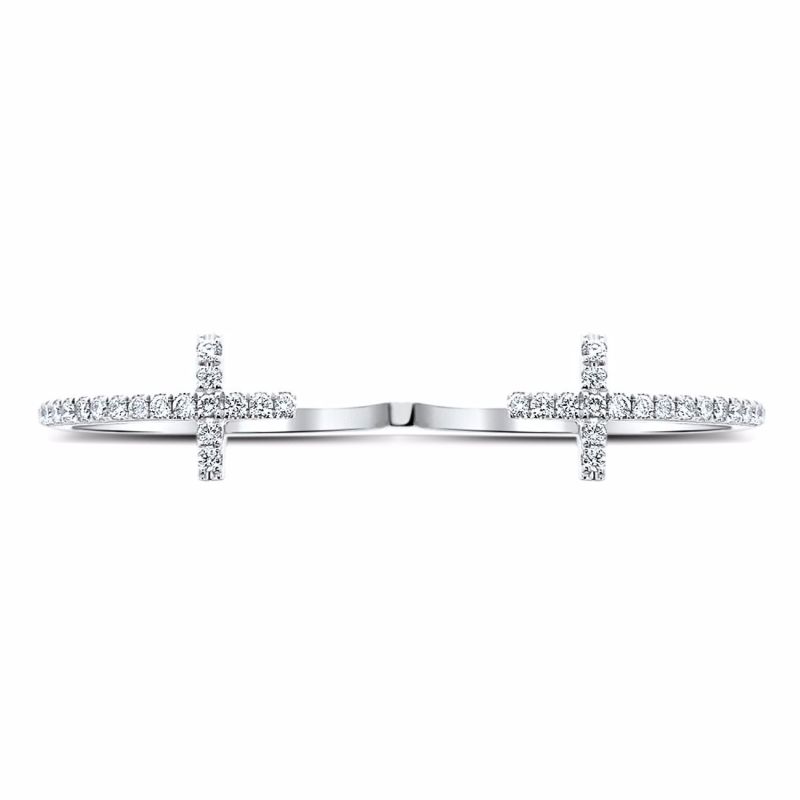 Diamond Cross Double Ring 18k White Gold image