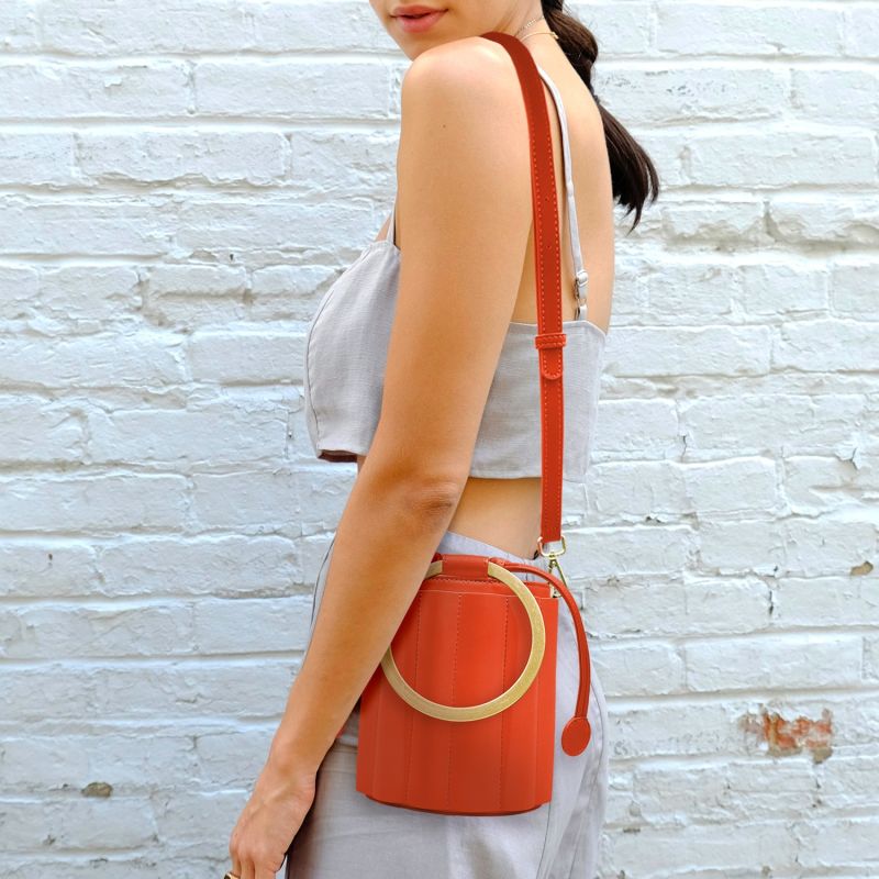 Water Metal Handle Small Bucket Bag - Orange image