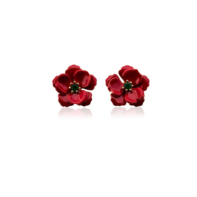 Red Viola Flower Earrings image