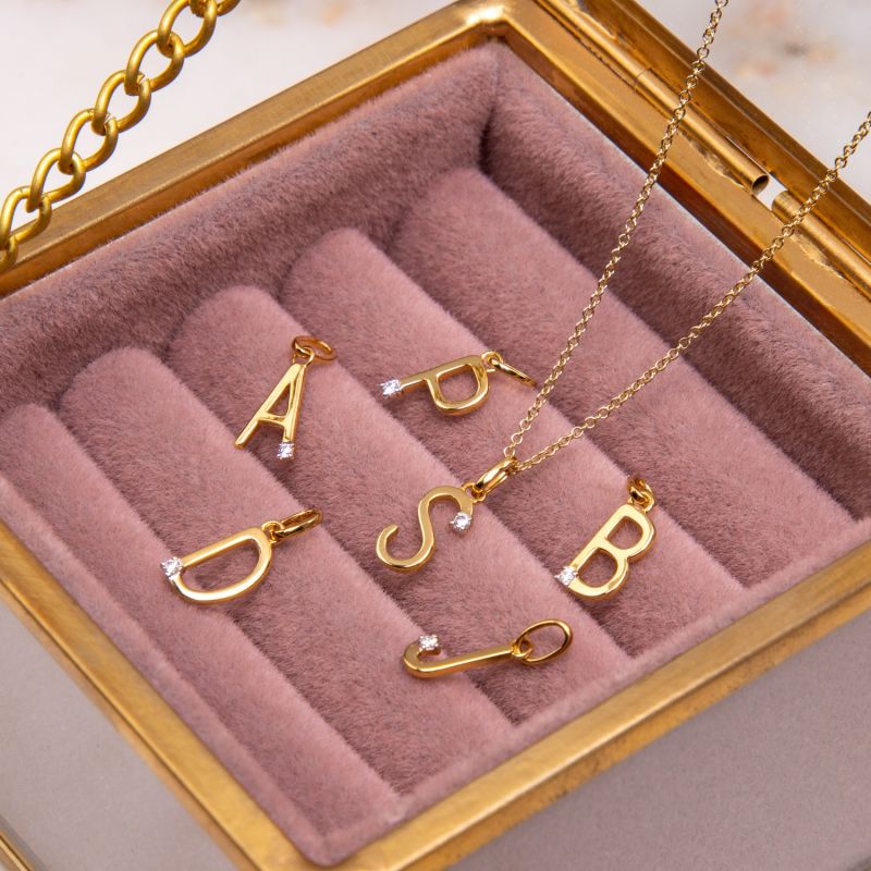 Letter C Diamond Pendant Charm In Yellow Gold image