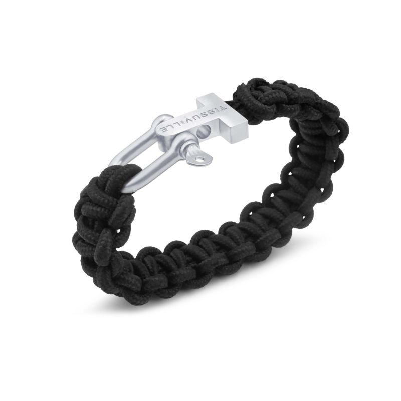 Black Paracord Bracelet with Silver Tone Logo Clasp - Black, Tissuville