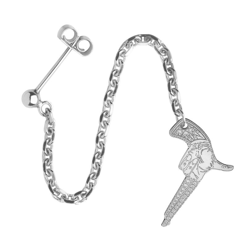 Silver Hand Gun Single Long Drop Earring image