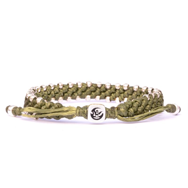 Eco-Friendly Men's Chunky Silver And Apple Green Waterproof Rope Bracelet - Green image