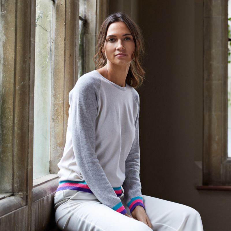 Carmen Ivory Cashmere Jumper With Neon Stripes image