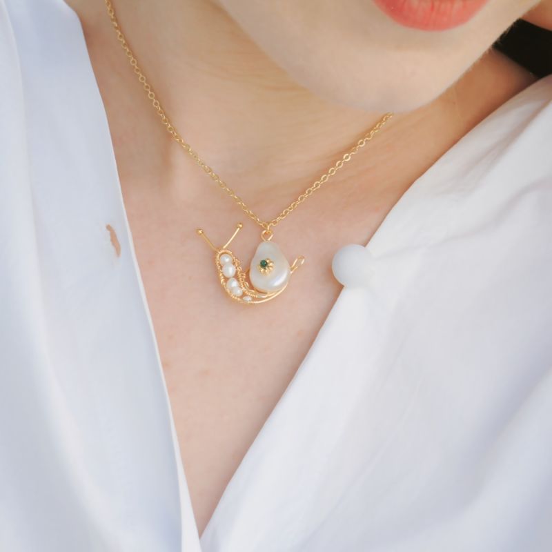 Snailed It Freshwater Pearl Snail Necklace 18K Gold-filled Chain image