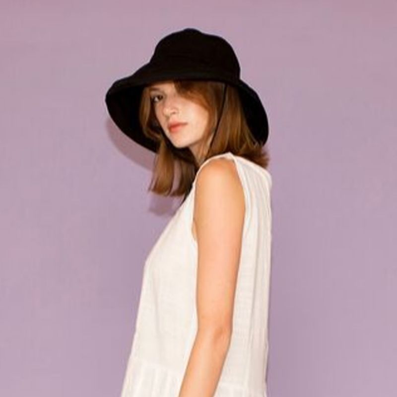 Black Wide Brim Cotton Hat image