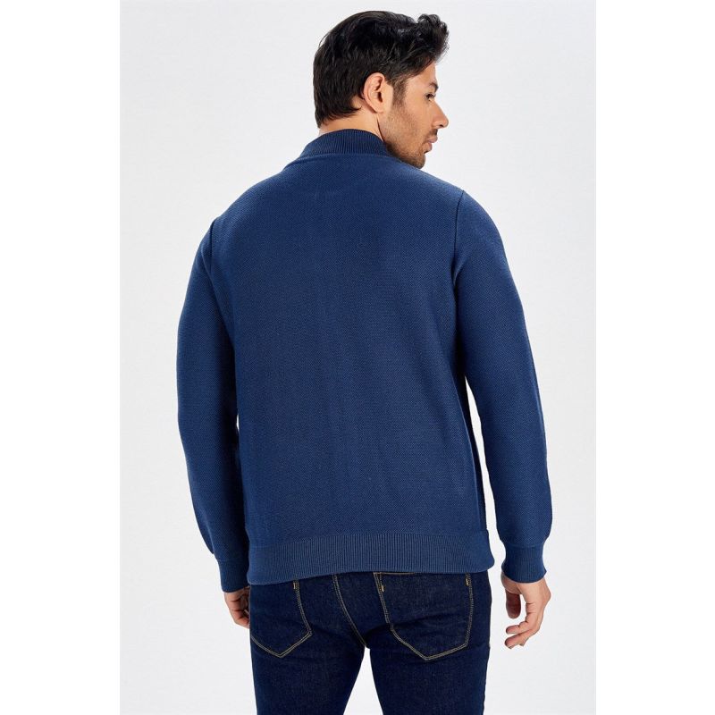 Pique Knit Zipped Men's Cardigan - Indigo image