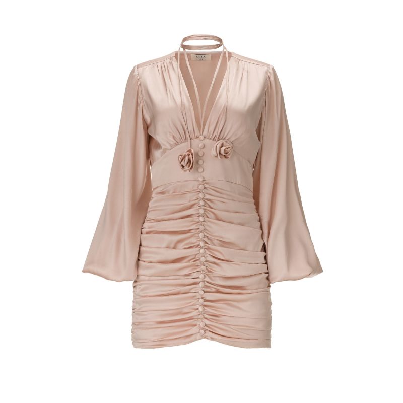 Ruched Mini Dress In Pink Satin image