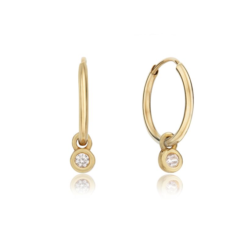 Solid White Gold Mini Diamond Hoop Earrings image