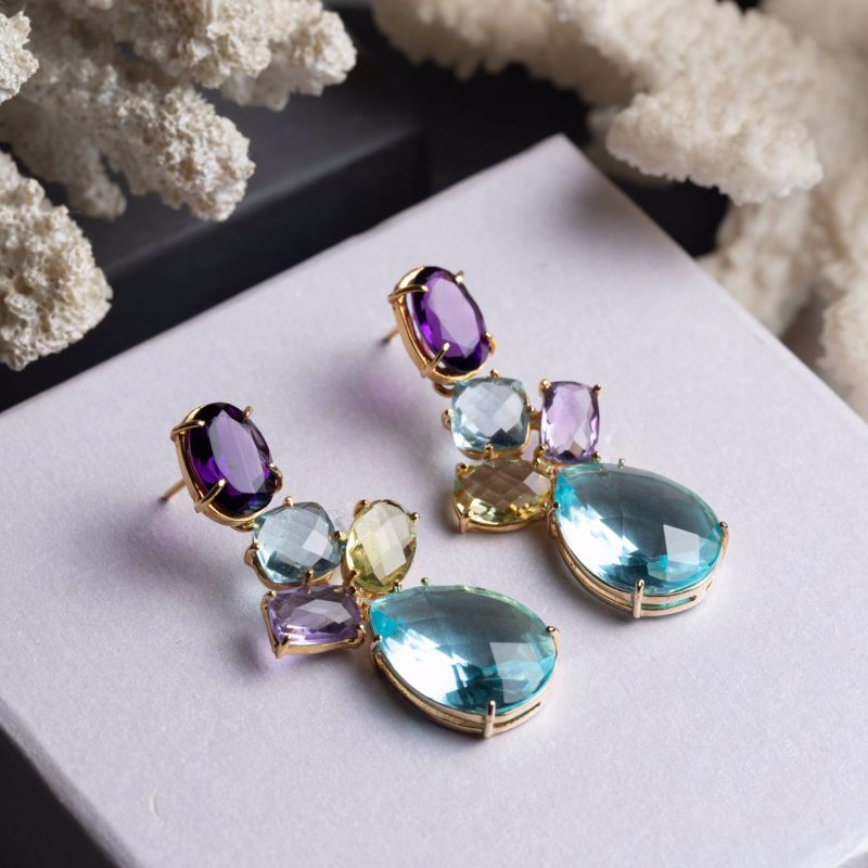 Amethyst, Blue Topaz & Citrine Earrings image