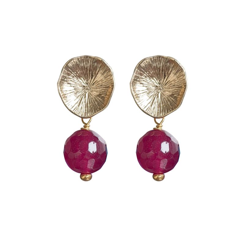 Flower Coral Earrings With Aubergine Rani Quartz image