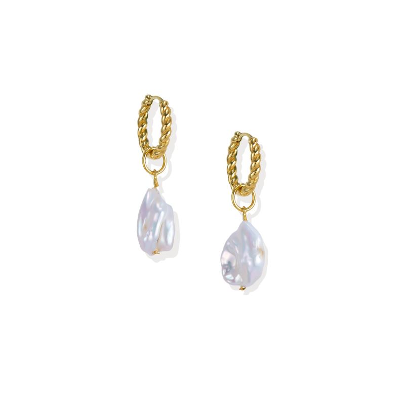 Ilana Hoop Pearl Earrings - 18K Gold Vermeil image