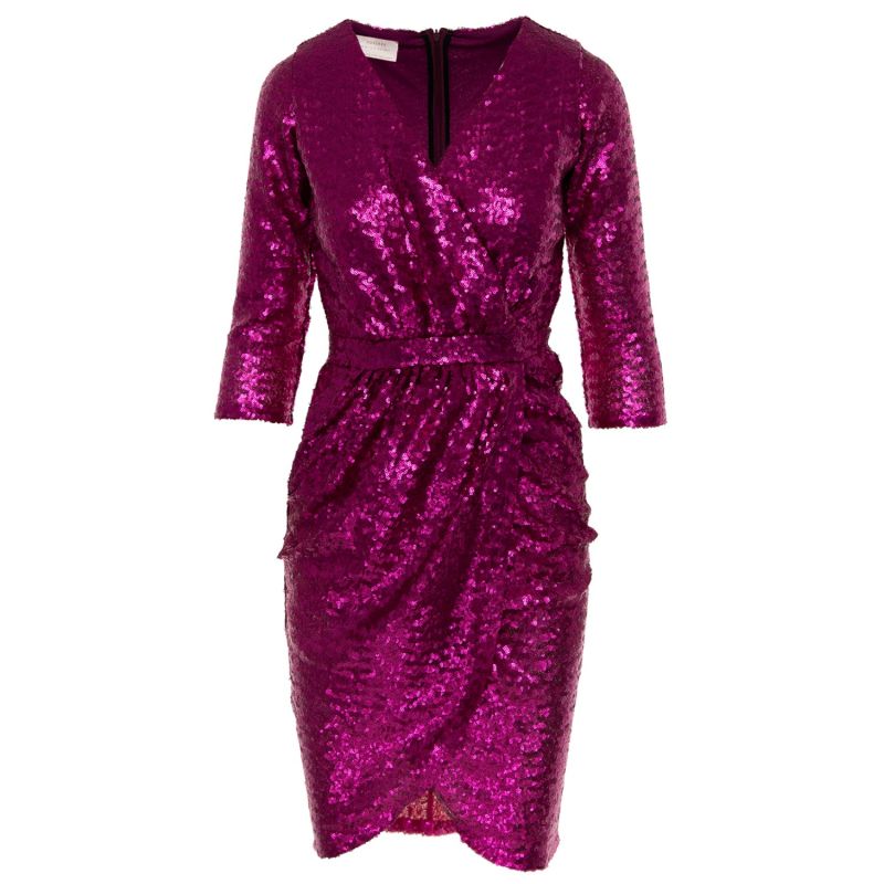 Dubai Wrap Sequin Midi Dress In Fuchsia image