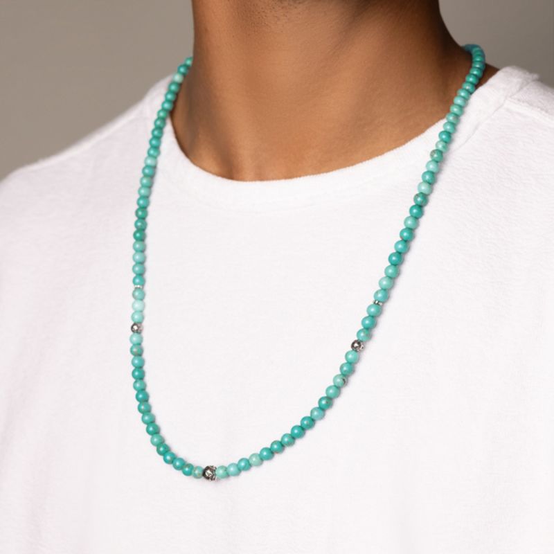 Men's Beaded Necklace With Turquoise and Silver image