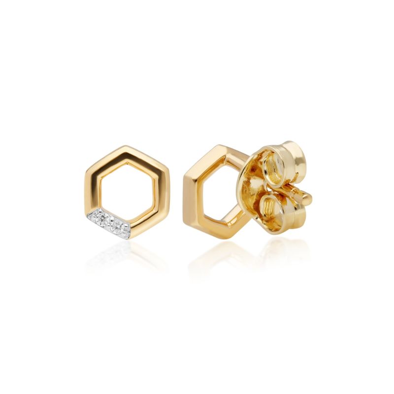 Diamond Hexagon Stud Earrings In Yellow Gold image