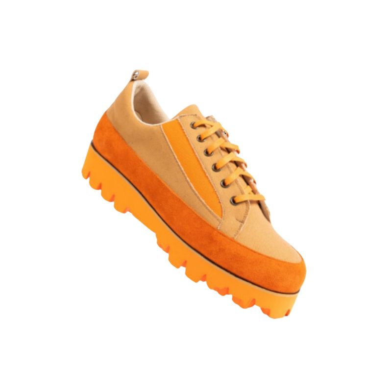 Canvas & Suede Lug Sole Casual Sneaker - Beige/Orange image