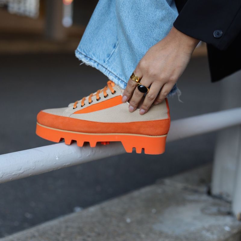 Canvas & Suede Lug Sole Casual Sneaker - Beige/Orange image