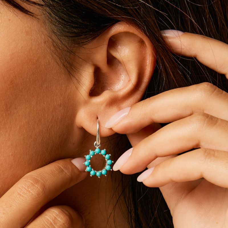 Halo Radiance Silver Drop Earrings - Turquoise image