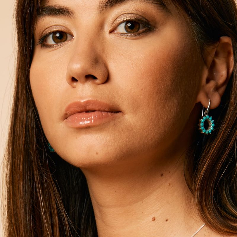 Halo Radiance Silver Drop Earrings - Turquoise image