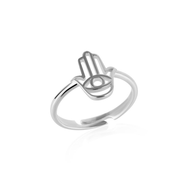 Hamsa Hand Adjustable Ring In Sterling Silver - Silver image