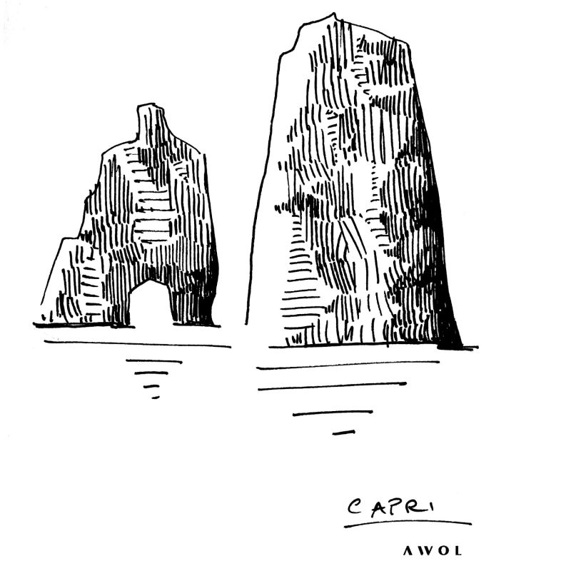 Iconic Capri HandDrawn Pen And Ink Landscape Drawing AWOL Wolf